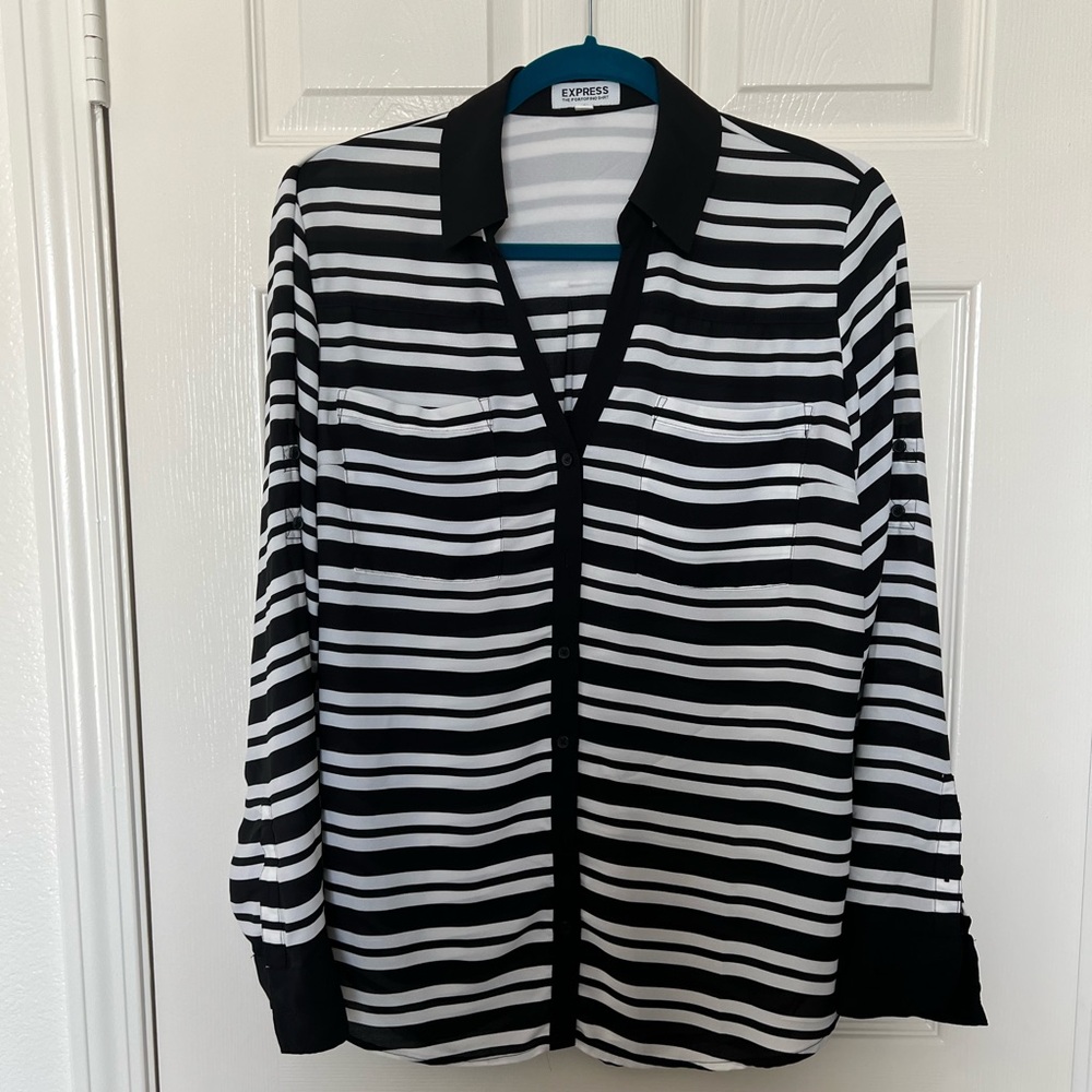 Express Black & White Striped Portifino Button-Up Shirt women’s